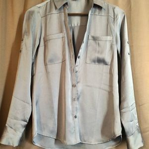 Blue long sleeve satin button up
